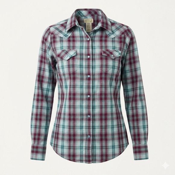Wrangler Tops - Wrangler As Real As Womens Plaid Western Snap Shirt Purple Teal SZ SM